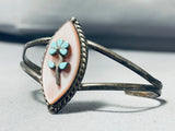 Native American Brilliant Vintage Zuni Blue Gem Turquoise Flower Shell Sterling Silver Bracelet-Nativo Arts