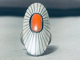 Exquisite Native American Navajo Coral Sterling Silver Ring Signed Thomas Nez-Nativo Arts