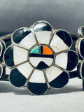 Candice Cook Vintage Native American Zuni Turquoise Inlay Sterling Silver Sun Bracelet-Nativo Arts
