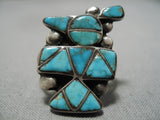Impressive Vintage Native American Zuni Hand Carved Bird Sterling Silver Inlay Turquoise Ring-Nativo Arts