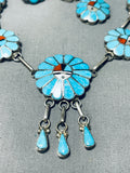 Rare Vintage Native American Zuni Inlay Turquoise Sunface Silver Necklace Bracelet Earring Set-Nativo Arts