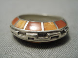 Detailed And Intricate!! Vintage Zuni Native American Navajo Sterling Silver Shell Inlay Ring-Nativo Arts