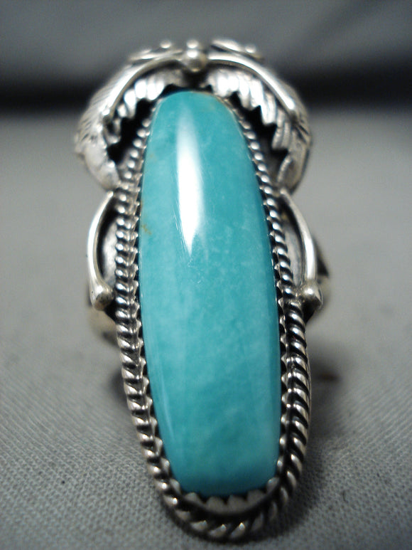 Amazing Native American Navajo Pilot Mountain Turquoise Sterling Silver Ring-Nativo Arts