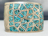 Native American Huge Vintage Navajo Turquoise Sterling Silver Inlay Mosaic Bracelet-Nativo Arts