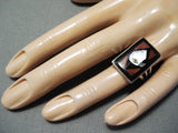 Important Zuni Inlay Coral Eagle Sterling Silver Ring Native American-Nativo Arts