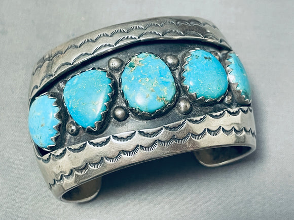 Rare Easter Blue Turquoise Vintage Native American Navajo Sterling Silver Bracelet-Nativo Arts