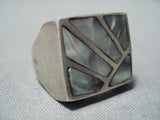 Striking Vintage Native American Navajo Mother Of Pearl Inlay Sterling Silver Ring-Nativo Arts