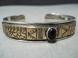 Dramatic Navajo Black Onyx Sterling Silver Bracelet Native American-Nativo Arts