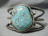 Superior Vintage Native American Navajo Huge Blue Vivid Turquoise Sterling Silver Bracelet Old-Nativo Arts