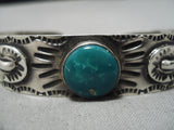 Early 1900's Vintage Native American Navajo Turquoise Repoussed Sterling Silver Bracelet-Nativo Arts
