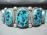 Signed Vintage Native American Navajo Sleeping Beauty Turquoise Sterling Silver Bracelet-Nativo Arts