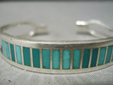 Rare Vintage Native American Navajo Cerrillos Turquoise Inlay Sterling Silver Bracelet Old-Nativo Arts
