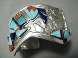 One Of The Best Vintage Native American Navajo Becenti Turquoise Inlay Sterling Silver Bracelet-Nativo Arts