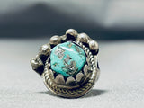 Impressive Vintage Native American Navajo Green Turquoise Sterling Silver Ring-Nativo Arts