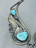 One Of The Most Ornate Vintage Native American Navajo Turquoise Sterling Silver Necklace-Nativo Arts