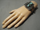 Stunning Vintage Native American Navajo Butterfly Turquoise Sterling Silver Bracelet Old-Nativo Arts