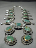 Huge Native American Sterling Silver Royston Turquoise Squash Blossom Necklace-Nativo Arts