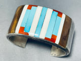 Long Turquoise Inlay Vintage Southwest Sterling Silver Bracelet Cuff-Nativo Arts