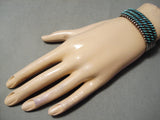 Museum Vintage Native American Zuni Slanted Turquoise Sterling Silver Bracelet Old-Nativo Arts