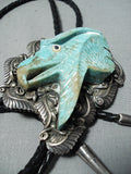 Native American Best Vintage Navaj Eagle Hand Carved Turquoise Sterling Silver Bolo Tie-Nativo Arts