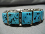 Tremendous Vintage Native American Navajo Square Turquoise Harrison Jim Sterling Silver Bracelet-Nativo Arts