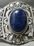 Detailed Johnny Yazzie Vintage Native American Navajo Lapis Sterling Silver Bracelet-Nativo Arts