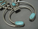 Superior Vintage Native American Navajo Green Turquoise Sterling Silver Squash Blossom Necklace-Nativo Arts