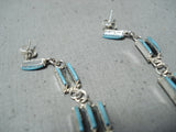 Ash Laate Native American Zuni Needle Turquoise Sterling Silver Chandelier Earrings-Nativo Arts