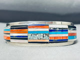 Rectanlge Inlay!! Vintage Native American Navajo Turquoise Sterling Silver Bracelet-Nativo Arts