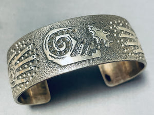 Intriguing Native American Navajo Signed Sterling Silver Hands Textured Bracelet-Nativo Arts