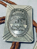 Native American One Of The Most Detailed Vintage Navajo Sterling Silver Bolo Tie-Nativo Arts