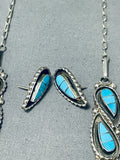 Native American Luminous Vintage Zuni Blue Gem Turquoise Sterling Silver Necklace & Earring Set-Nativo Arts