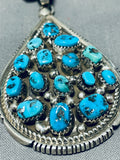 Rare Longer Vintage Native American Navajo Turquoise Torpedo Sterling Silver Necklace Old-Nativo Arts
