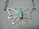 Marie Thompson Native American Navajo Pilot Turquoise Sterling Silver Butterfly Necklace-Nativo Arts