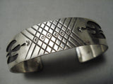 X Marks The Spot Vintage Native American Navajo Hand Tooled Sterling Silver Bracelet Old-Nativo Arts