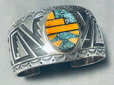 One Of The Best Modernistic Native American Navajo Turquoise Inlay Sterling Silver Bracelet-Nativo Arts