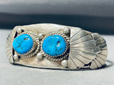 Sturdy Vintage Native American Navajo Two Turquoise Sterling Silver Shield Bracelet-Nativo Arts