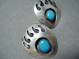 Tremendous Native American Navajo Blue Gem Turquoise Sterling Silver Earrings-Nativo Arts