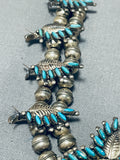 Intricvate Vintage Native American Zuni Turquoise Sterling Silver Squash Blossom Necklace-Nativo Arts