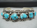 Cel Yazzie Vintage Native American Navajo Blue Gem Turquoise Sterling Silver Bracelet-Nativo Arts