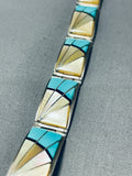 Native American Baroque Vintage Zuni Turquoise Shell Sterling Silver Inlay Bracelet-Nativo Arts