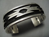 Quality!! Vintage Native American Navajo Geometric Rug Sterling Silver Bracelet Old-Nativo Arts