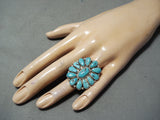 Superb Vintage Native American Navajo Turquoise Cluster Sterling Silver Ring-Nativo Arts