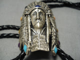 Amazing Chief Navajo Sterling Silver Native American Sugulite Bolo Tie-Nativo Arts