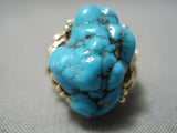 Rare Huge 14k Gold Vintage Navajo Turquoise Nugget Native American Ring-Nativo Arts