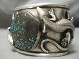 One Of Most Detailed Native American Turquoise Sterling Silver Gecko Bracelet-Nativo Arts