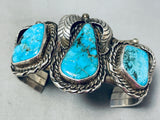 Dramatic Vintage Native American Navajo 3 Blue Diamond Turquoise Sterling Silver Bracelet-Nativo Arts