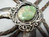 Authentic Vintage Native American Navajo Royston Turquoise Sterling Silver Bear Bolo Tie-Nativo Arts