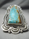 Superior Vintage Native American Navajo Colossal Sterling Silver #8 Turquoise Ring-Nativo Arts
