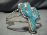 Exquisite Vintage Native American Navajo Turquoise Cactus Sterling Silver Bracelet-Nativo Arts